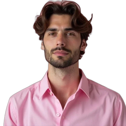 hair, jacket, face, staff, photorealistic, 3d render, vaporwave, man transparent PNG cut-out