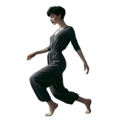 dress, 3d render, concept art, photorealistic, woman, gray, jumpsuit, floats transparent PNG cut-out