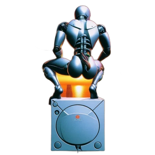 robot, furniture, weapon, concept art, 3d render, vaporwave, fire, futuristic transparent PNG cut-out