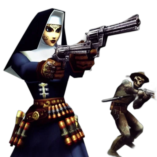 weapon, concept art, comic book art, pixel art, fantasy art, dystopian, landscape, nun transparent PNG cut-out