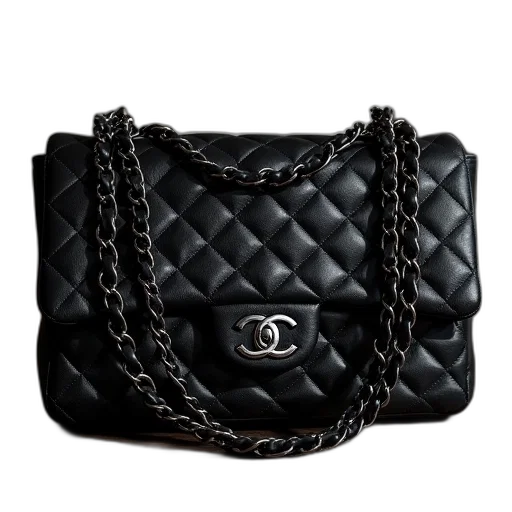 dark, chanel, black, quilted, calf, flapbag transparent PNG cut-out