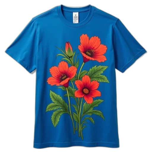 flower, dress, photorealistic, 3d render, blue, colorful, red, t-shirt transparent PNG cut-out