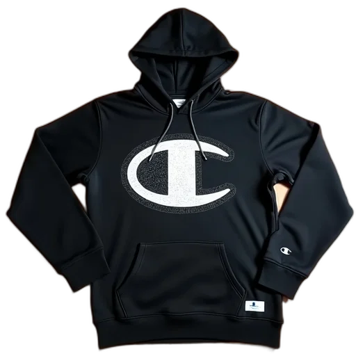 jacket, 3d render, black, white, champion, hoodie, graphic, design transparent PNG cut-out