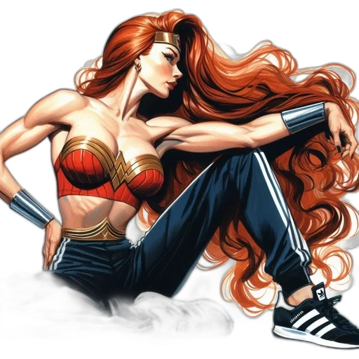 comic book art, concept art, fantasy art, cartoon, woman, wears, red, gold transparent PNG cut-out
