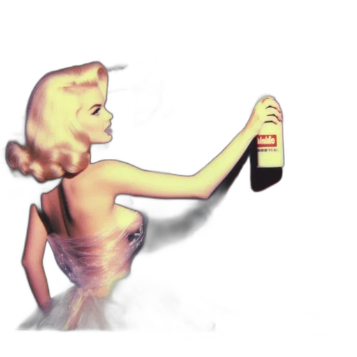 bottle, dress, 3d render, concept art, pixel art, photorealistic, woman, 1950s-style transparent PNG cut-out