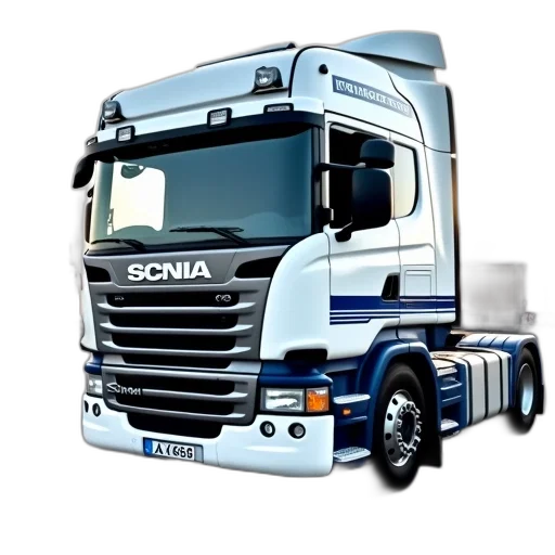 photorealistic, 3d render, concept art, cartoon, white, truck, word, scnia transparent PNG cut-out
