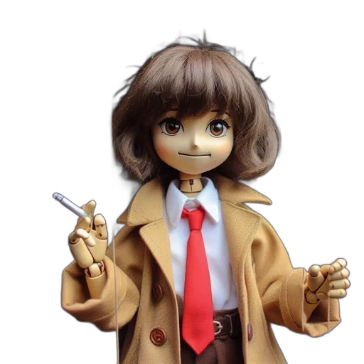 jacket, staff, concept art, 3d render, anime, photorealistic, marionette-style, doll transparent PNG cut-out