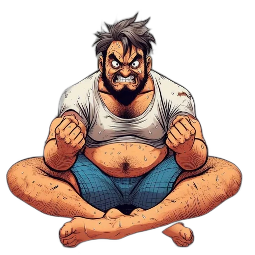 food, concept art, comic book art, cartoon, pixel art, angry, muscular, man transparent PNG cut-out
