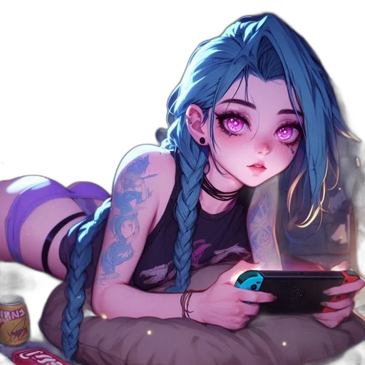 cyberpunk, anime, fantasy art, pixel art, neon lights, blue, pastel, colorful transparent PNG cut-out