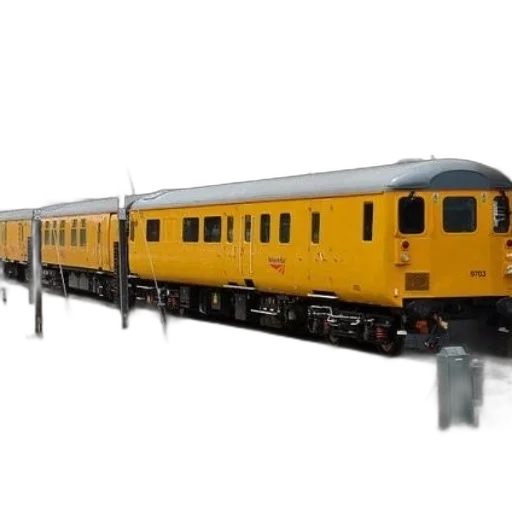 3d render, photorealistic, concept art, yellow, train, number, 5703, parked transparent PNG cut-out