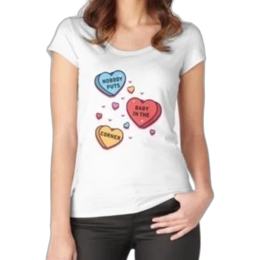 white, t-shirt, colorful, heart-shaped, candies, featuring, text, nobody transparent PNG cut-out