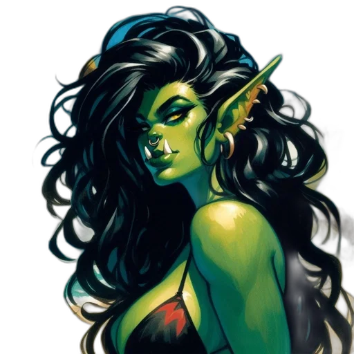 fantasy art, comic book art, concept art, pixel art, green, elf-like, fantasy, character transparent PNG cut-out