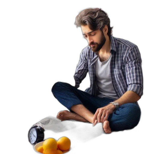 food, furniture, robot, photorealistic, 3d render, concept art, man, seated transparent PNG cut-out