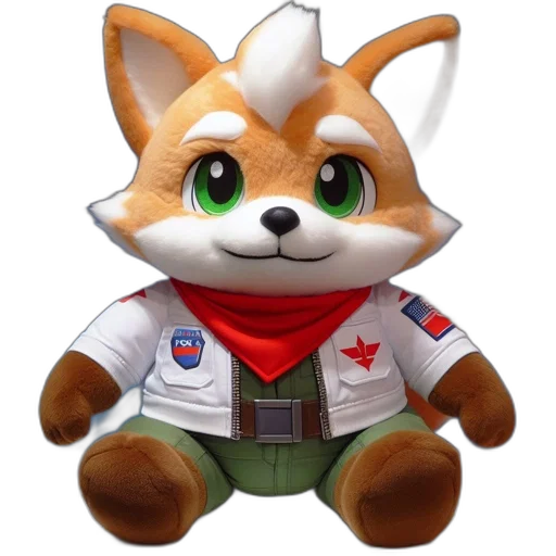staff, animal, concept art, 3d render, plush, toy, fox, white transparent PNG cut-out