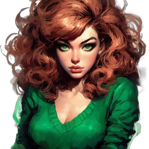 hair, dress, photorealistic, fantasy art, comic book art, concept art, green, illustration transparent PNG cut-out