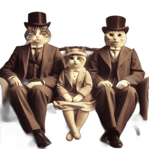mask, hat, 3d render, concept art, photorealistic, three, anthropomorphic, cats transparent PNG cut-out