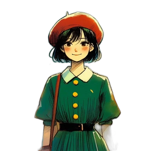 staff, hat, dress, face, concept art, pixel art, anime, watercolor transparent PNG cut-out