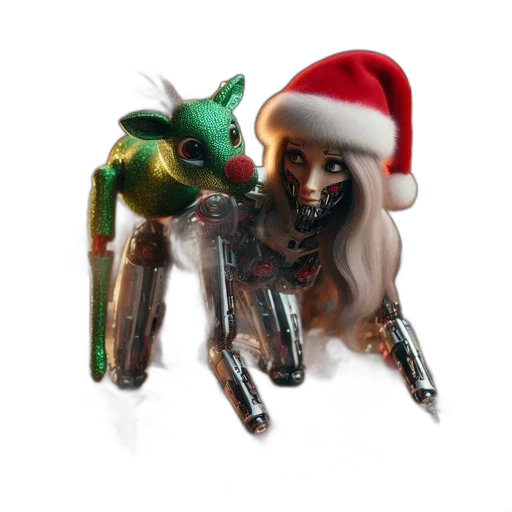 robot, creature, 3d render, concept art, festive, scene, robotic, santa transparent PNG cut-out