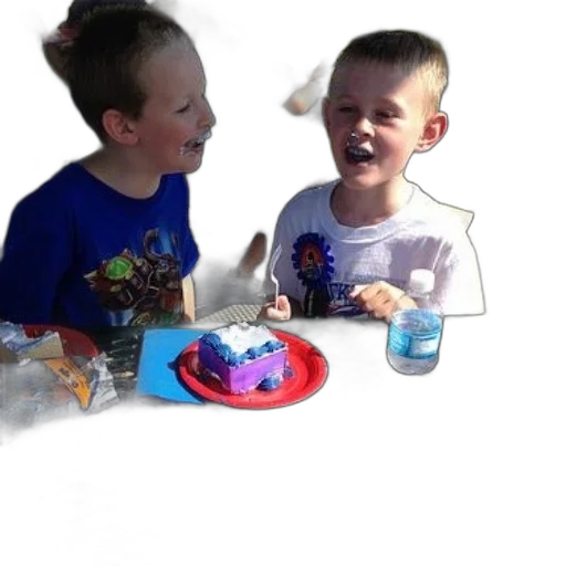 food, face, bottle, 3d render, two, boys, sit, picnic transparent PNG cut-out