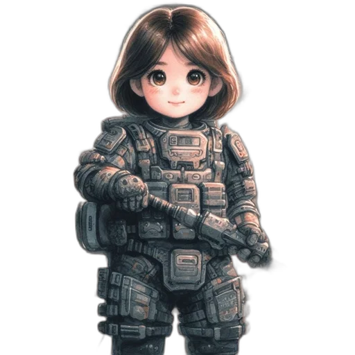 jacket, robot, weapon, dress, concept art, pixel art, 3d render, cyberpunk transparent PNG cut-out