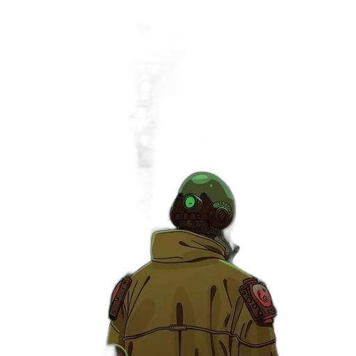 jacket, robot, mask, creature, concept art, 3d render, comic book art, watercolor transparent PNG cut-out