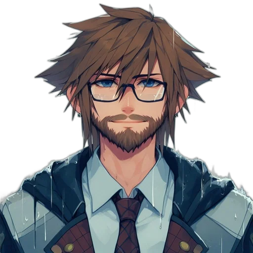 staff, jacket, face, pixel art, anime, cartoon, fantasy art, blue transparent PNG cut-out
