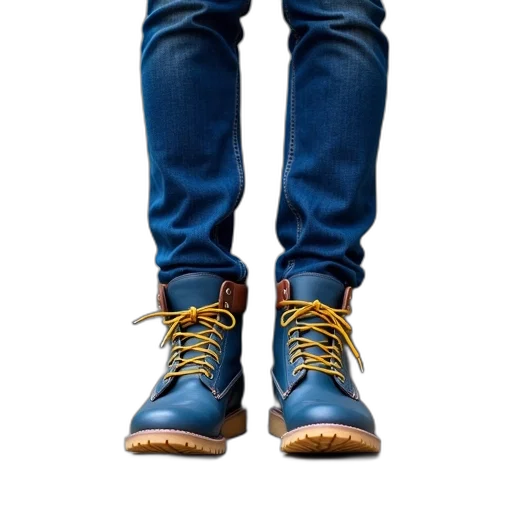 shoes, jacket, 3d render, photorealistic, blue, person, standing, set transparent PNG cut-out