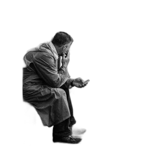 staff, jacket, black, white, photo, man, sitting, bench transparent PNG cut-out