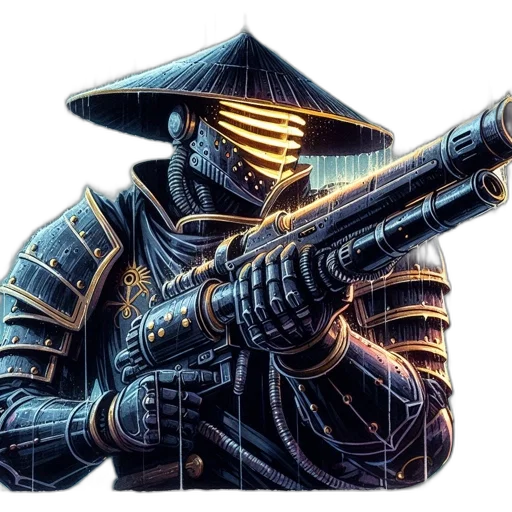 weapon, jacket, sword, staff, concept art, fantasy art, comic book art, cyberpunk transparent PNG cut-out