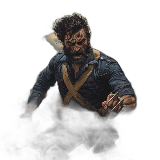 jacket, face, mask, weapon, concept art, fantasy art, comic book art, photorealistic transparent PNG cut-out