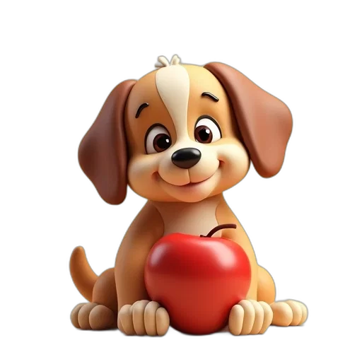 animal, 3d render, photorealistic, cartoon, concept art, puppy, dog, apple transparent PNG cut-out