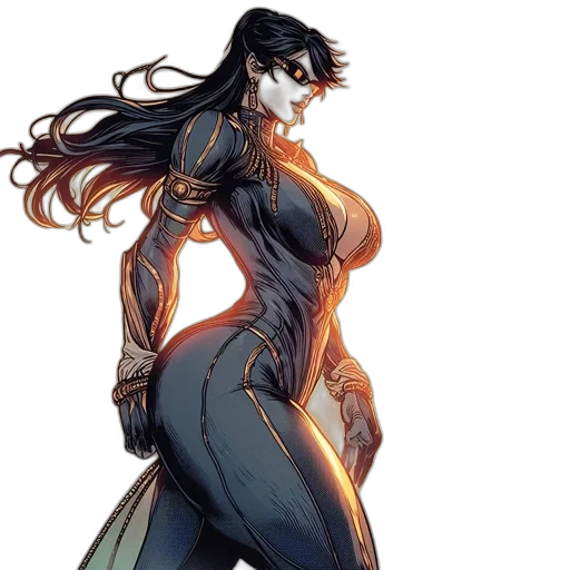 dress, comic book art, concept art, cyberpunk, fantasy art, dark, female, hero transparent PNG cut-out