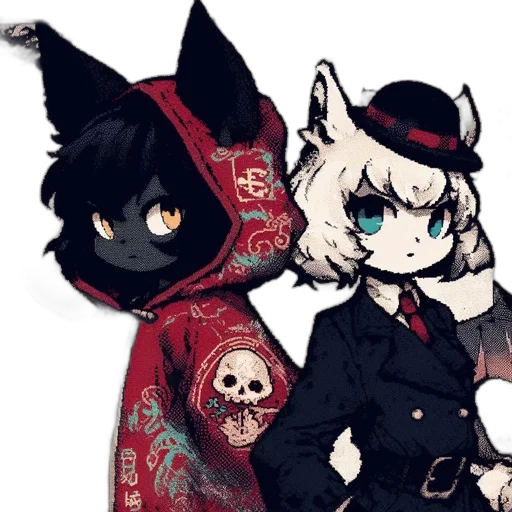mask, staff, jacket, hat, pixel art, anime, concept art, fantasy art transparent PNG cut-out
