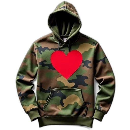 jacket, 3d render, concept art, pixel art, camouflage, hoodie, heart, design transparent PNG cut-out