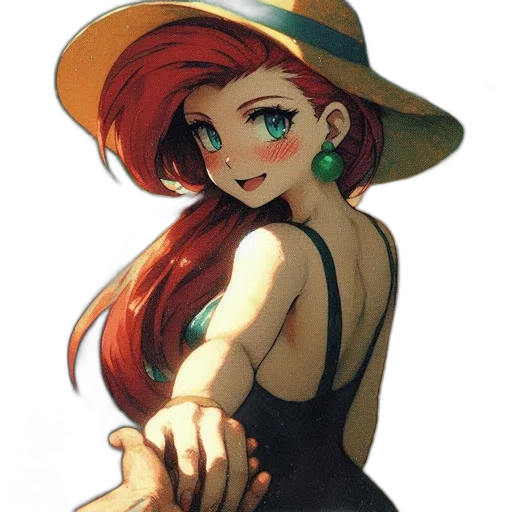 hat, dress, staff, jewelry, anime, watercolor, concept art, cartoon transparent PNG cut-out