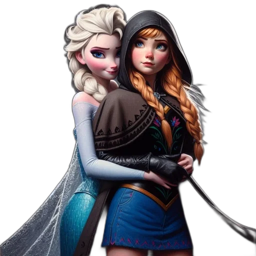 fantasy art, concept art, comic book art, 3d render, snow, anna, elsa, popular transparent PNG cut-out