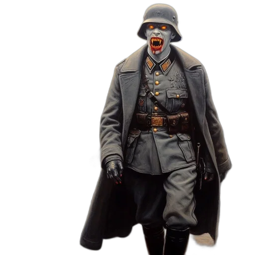 jacket, concept art, 3d render, post-apocalyptic, scene, supernatural, skeletal-faced, soldier transparent PNG cut-out