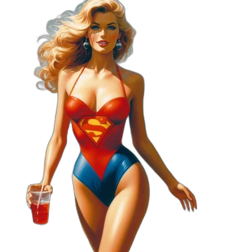 dress, comic book art, concept art, woman, superman, swimsuit, stands, beach transparent PNG cut-out