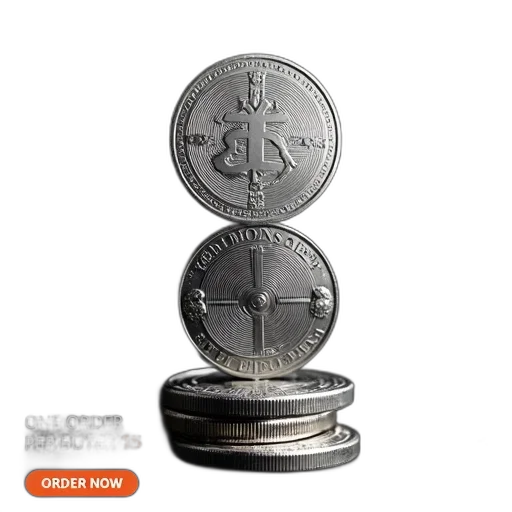 jewelry, stack, five, silver, coins, black, background, each transparent PNG cut-out