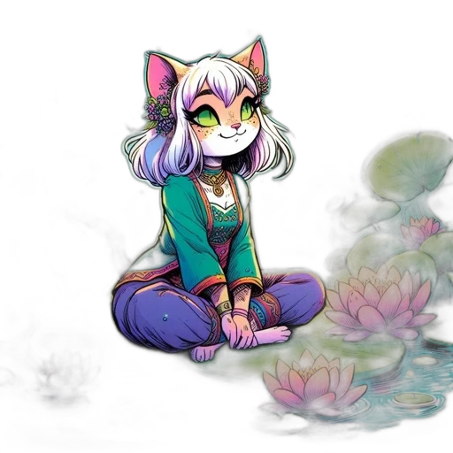 creature, dragon, staff, flower, fantasy art, concept art, watercolor, pixel art transparent PNG cut-out
