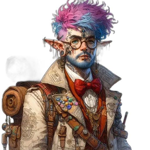 staff, concept art, fantasy art, cyberpunk, comic book art, eccentric, male, character transparent PNG cut-out
