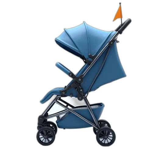 umbrella, 3d render, blue, modern, foldable, stroller, metal, frame transparent PNG cut-out