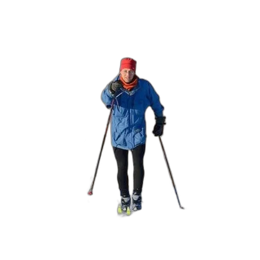 staff, jacket, person, cross-country, skiing, blue, red, hat transparent PNG cut-out