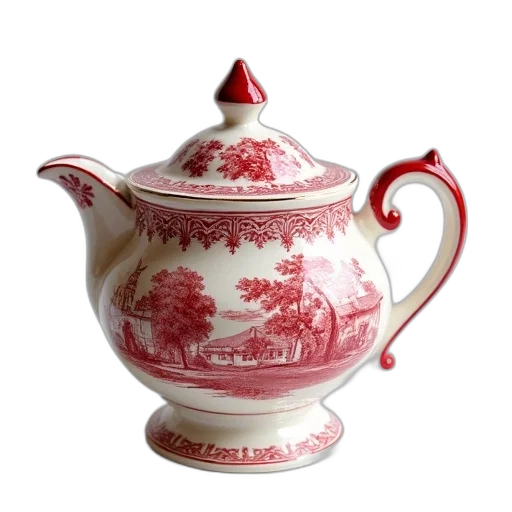 photorealistic, 3d render, red, vintage, transfer, colored, english, transferware transparent PNG cut-out