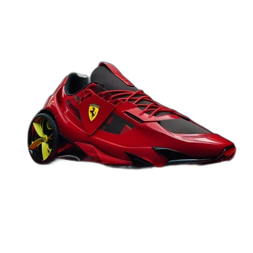 shoes, 3d render, photorealistic, futuristic, red, shoe, ferrari, logo transparent PNG cut-out