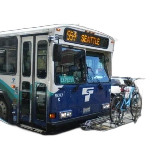 blue, white, bus, destination, seattle, front transparent PNG cut-out