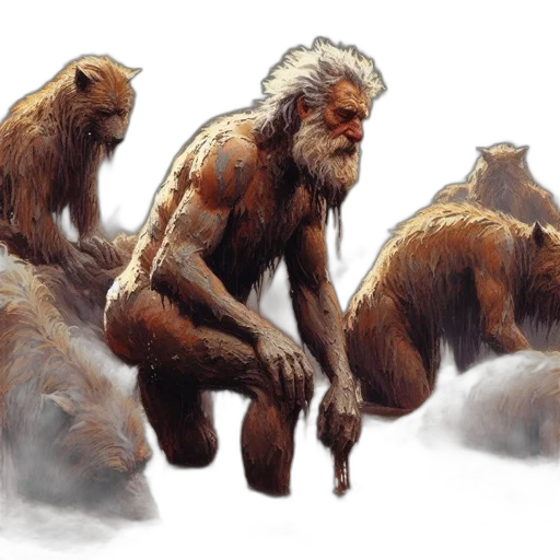 creature, concept art, fantasy art, comic book art, photorealistic, fog, elderly, man transparent PNG cut-out