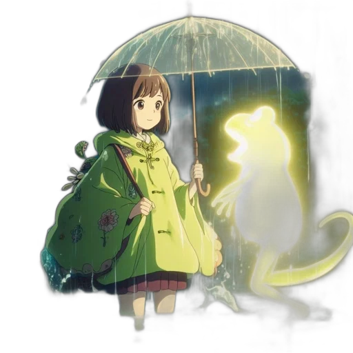 umbrella, creature, jacket, dress, concept art, anime, fantasy art, pixel art transparent PNG cut-out