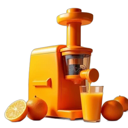 food, robot, 3d render, large, orange, juicer, machine, citruss transparent PNG cut-out