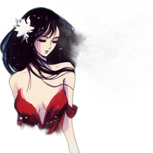 dress, flower, fantasy art, anime, concept art, watercolor, red, dark transparent PNG cut-out
